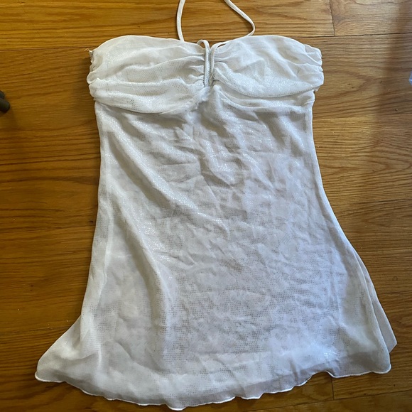 White and silver silver y2k shimmery halter top S - Picture 2 of 7